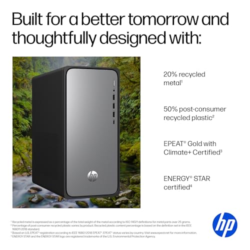 Image of HP OmniDesk Desktop PC, Intel Core i7-14700, 16 GB RAM, 1 TB SSD, Intel UHD Graphics 770, Windows 11 Home, Microsoft Copilot, Meteor Silver, M02-0110 (2025)