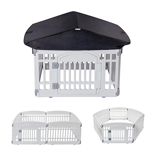 Pet Playpen Foldable Gate for Dogs Plastic Puppy Exercise Pen with Door Portable Indoor Outdoor Pets Fence Puppies Folding Cage 4 Panels House Supplies (6*Playpen White Roof with Cover) Pet Playpen Foldable Gate for Dogs Plastic Puppy Exercise Pen with Door Portable Indoor Outdoor Pets Fence Puppies Folding Cage 4 Panels House Supplies (6*Playpen White Roof with Cover)