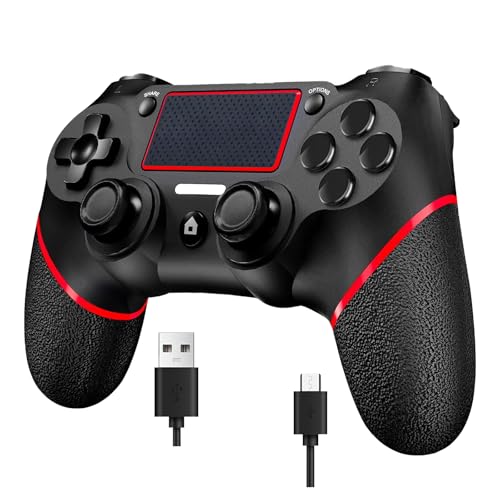 Wireless Controller for Ps4 Controller Compatible with PS4/Slim/Pro/Windows PC,with Touchpad/Vibration/Built-in Speaker&3.5mm Headphone Jack/Six-axis Motion Control/USB-C Charging Cable,Black Red