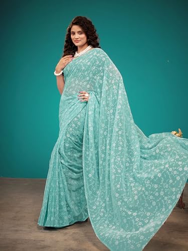 Image of Garden Vareli Viscose Brasso Floral Print Saree