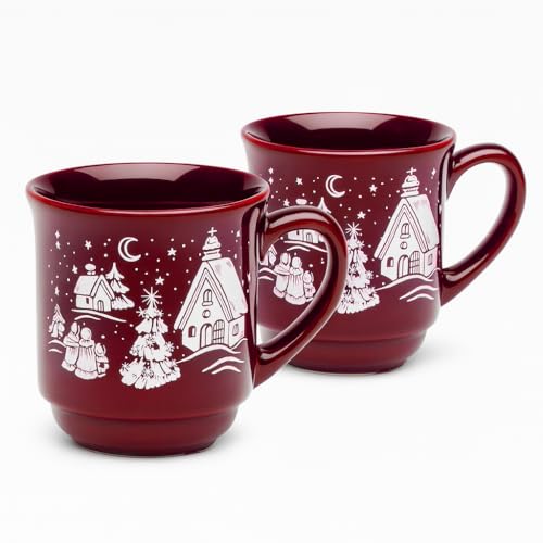 Van Well Glühweinbecher 0 2l geeicht aus Steingut im 2er-Set bordeaux stapelbar spülmaschinen- & mikrowellengeeignet robuste Außeneiche ideal für Glühwein Punsch & Heißgetränke