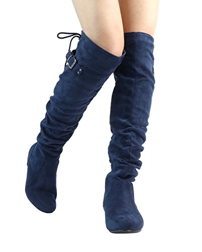 DREAM PAIRS Women's Suede Over The Knee Thigh High Winter Boots,Size 8,Blue,COLBY