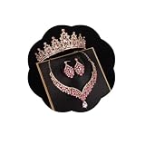 FIRCRE Crystal Bridal Jewelry Set,Tiaras and Crowns for Women,Costume Party Halloween Prom Pageant Jewelry for Women (Gold Pink)