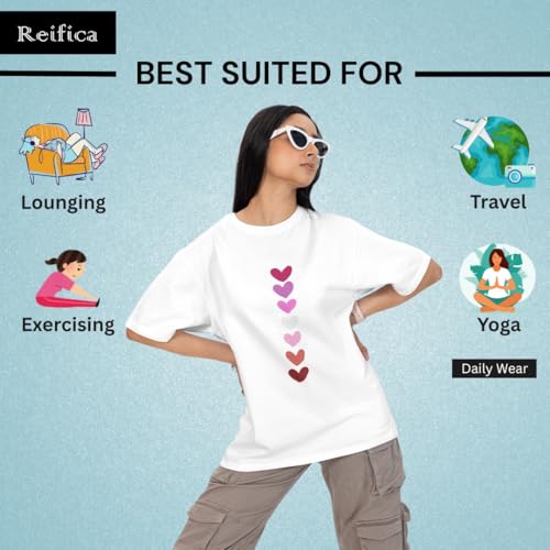 Image of Reifica Women 100% Pure Cotton Drop Shoulder Loose Fit Oversized T Shirts (Combo Pack of 2)