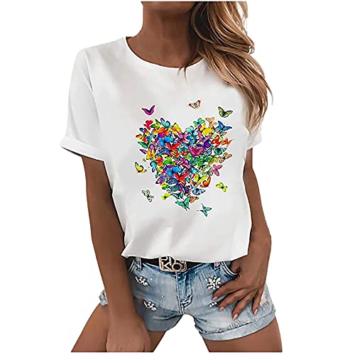 Tshirt Damen Sommer Tops Einfaches Blumendruck T-Shirt Sommerlich Kurzarm...