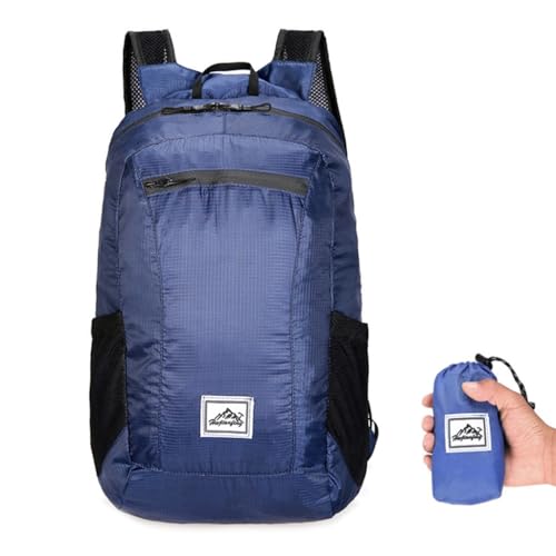 XAGMODSHN Mochila de senderismo ultraligera, plegable, a prueba de salpicaduras, mochila de viaje para acampar al aire libre, escalada, azul marino, 12*7cm