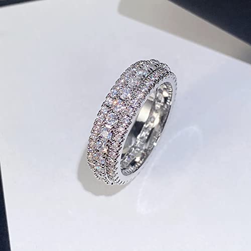 925 Sterling Silver Plated 3 Rows Cubic Zirconia Wedding Band CZ Engagement Stackable Ring for Women4