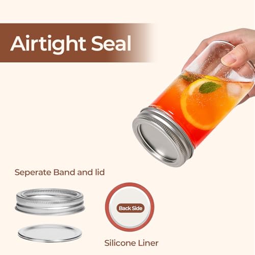 Image of ComSaf 12 oz Mason Jars with Lids 6 Pcs, Regular Mouth Canning Jars with Seal Bands, 12 oz Glass Jar with lid for Soft Drinks, Juice, Jam, Jelly, Sauce, Dessert, Overnight Oats, Pickles