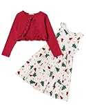 Arshiner Toddler Girls Dress with Pockets White Christmas Tree Sleeveless Sundress and Red Long Sleeve Shrugs Sets 3-4T