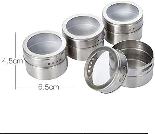 6pcs/Set Clear Lid Magnetic Spice Tin Jar Stainless Steel Spice Sauce Storage Container Jars Kitchen Condiment Holder Houseware