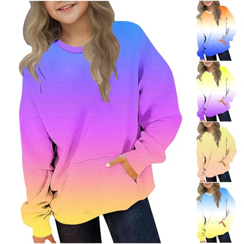 Girls Gradient Crewneck Sweatshirt Kids Long Sleeve Loose T-Shirts Winter Casual Tee Tops with Pocket for Boys 2-12 Years2