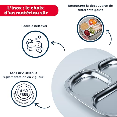 Plateau compartimenté inox enfant Thermobaby 4 compartiments lavable - 3