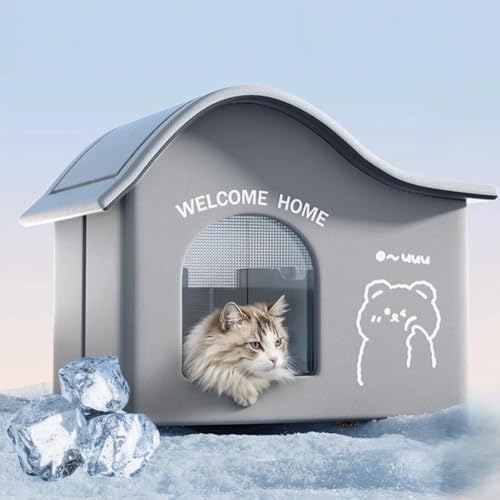 Foivozs ペットエアコンルーム クールハウス 猫ハウス 犬用ハウス ペットベッド 3 層保冷構造 ひんやりマット 600D オックスフォード 防水 耐摩耗 夏 猛暑 熱中症対策 折り畳み (L)
