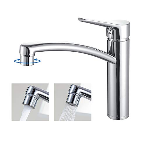 Homelody Robinet de Cuisine Bras Pivotant 360° Mitigeur Evier Adapté Double Bac Corps en Cuivre Durable 2 Jets Au Choix Cartouche Céramique Robinetterie Surface Chromé Brillant