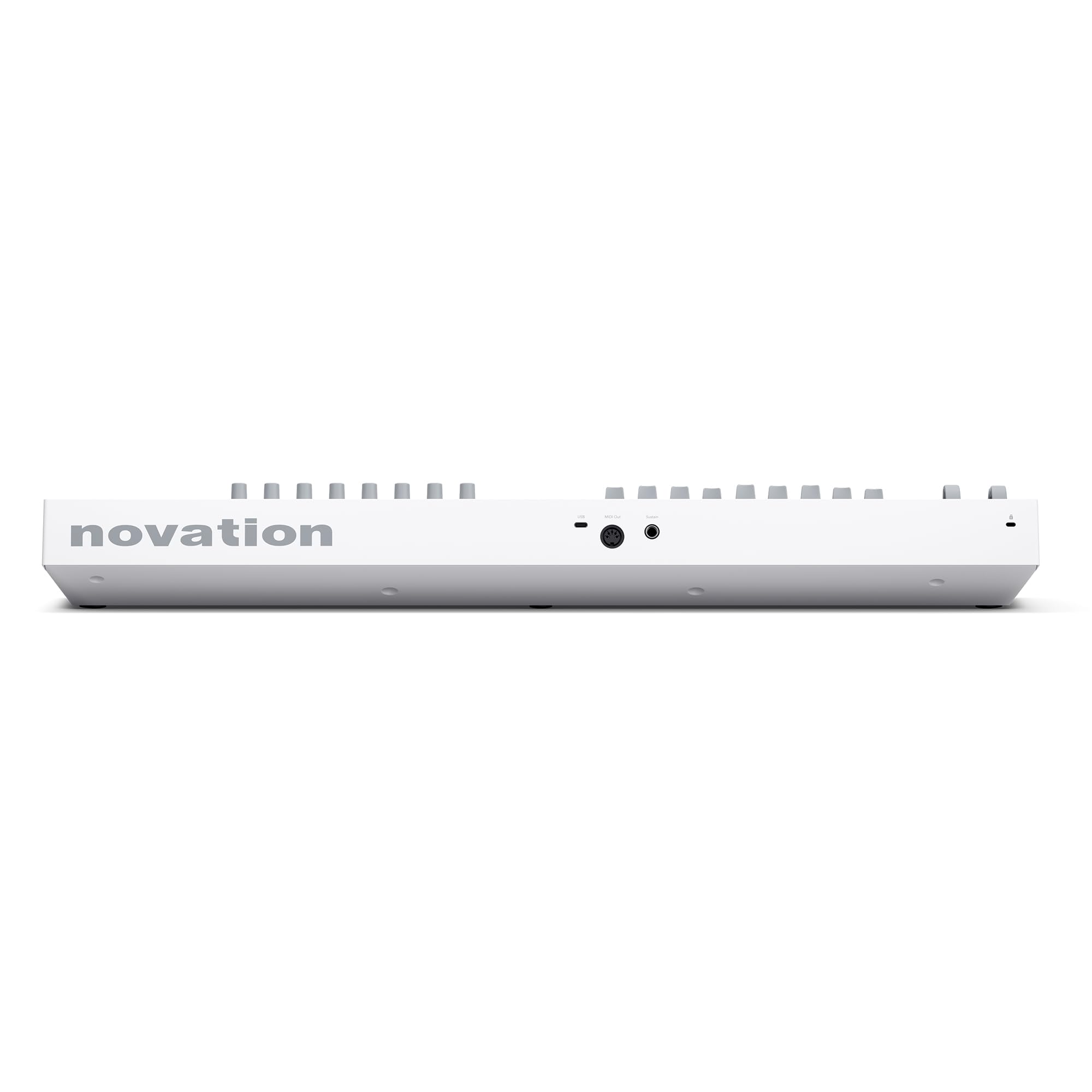 Novation Launchkey 49 White MK4 Clavier Maître USB MIDI | USB, 49 touches semi-lestées, blanc, 16 pads avec aftertouch polyphonique, 9 faders, molettes de pitch/modulation, écran OLED