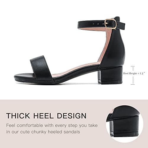 Image of Dufannie Girls Sandals Low Heels Dress Pump Ankle Strap Open Toe Flower Girl Wedding Party for Toddler Little Big Kid