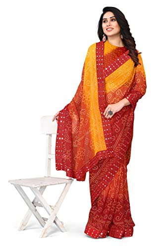 Image of MIRCHI FASHION Women Saree Georgette Traditional Bandhani | Ethnic Printed Sari for Social Gatherings with Unstitched Blouse Piece