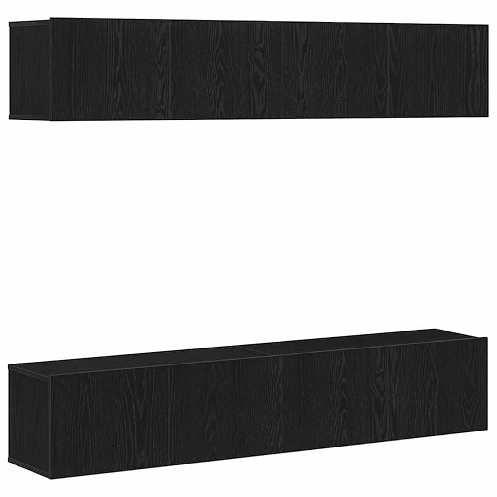 Meuble TV mural noir et chêne lot de 4 éléments suspendus salon