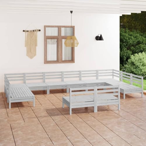 Gecheer Muebles de jardín,Muebles Terraza Exterior,Comedor Jardin,Juego de Muebles de jardín 12 Piezas Madera Maciza Pino Blanca
