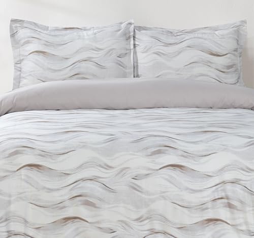 Majestic Giftware Madison Linen 6 Pcs King Size Bedding Set (BL511-K) | Woven Woods 300 TC Cotton Sateen Durable & Washable | 1 Fitted Sheet, 1 Duvet, 4 Pillowcases - Lux Collection