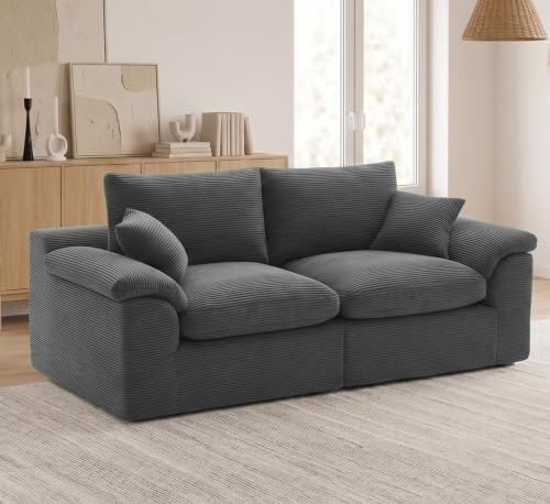 Image of 78 inch Loveseat Sofa, Small Boneless Couch for Living Room, Gray | Love Seat, Couches for Living Room & Apartments & Bedroom, Deep Seat, Kid & Pet Friendly, Family Ready