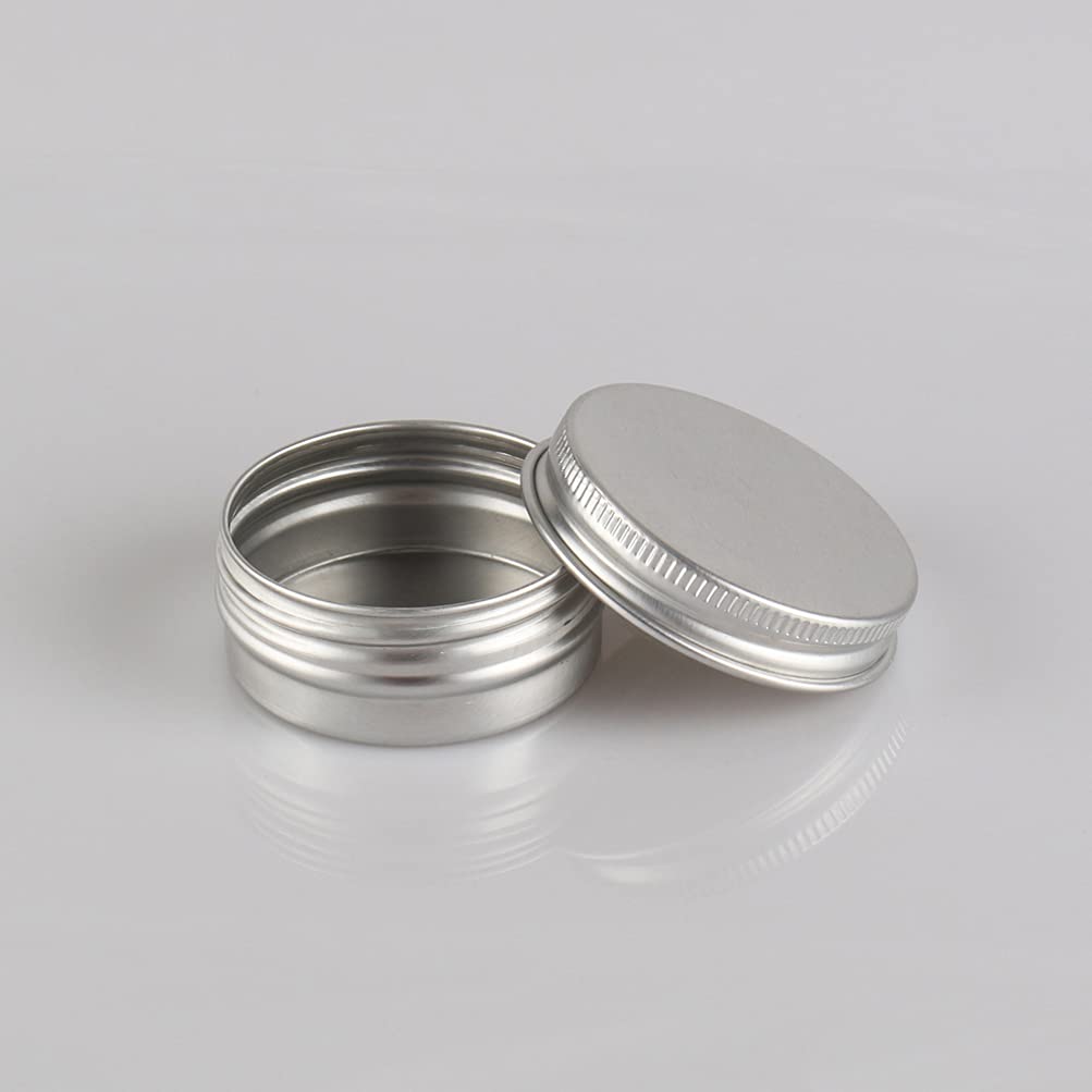 30 Pezzi Barattoli di alluminio 10ml a Vite Argento Scatola in Alluminio Forma Rotondo, Vasetti per DIY Candele Cosmetico Caramella Gadget Balsamo Labbra, 2x Etichette e 5x Spatola