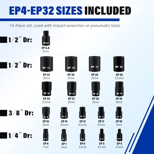 Image of AKM 19PCS External Torx Plus Socket Set,6 Point EP Socket EP4-32 with 1 /2'' 3 /8'' 1 /4'' Dr. EP8.8 compatible with Tesla, E-Torx Star Torque Sockets Set, Cr-v steel with High Impact Storage Case