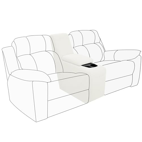 Easy-Going 2-Piece Recliner Console Cover for Reclining Loveseat Covers Stretch Jacquard Middle Console Cover for Recliner Couch and Sofa Cream Console Cream