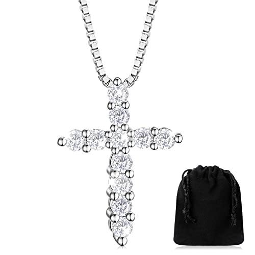 Herdear Collar de Cruz Chapado en Oro Blanco Collar con Colgante de Cruz de Diamantes de Cristal Blanco para Mujer