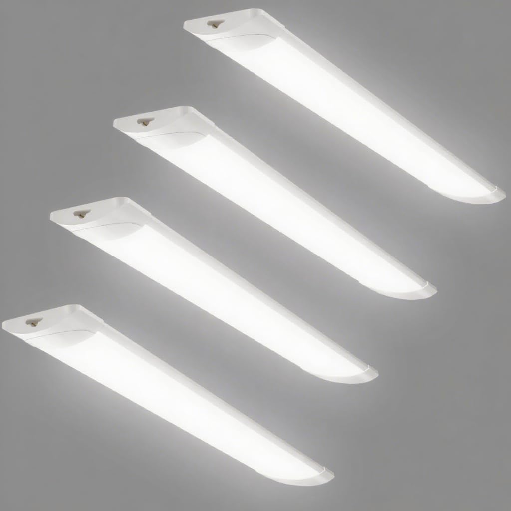 Ankishi 4 Pack 6500K Led Batten Lights,3FT 40W Led Tube Light,4800LM Office Ceiling Lights with Splicing Heads & Splicing Cables for Shop/Office/Garage/Warehouse/Kitchen/Living Room