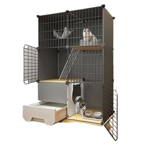Uevmo 猫 3段 ゲージ 猫 トイレ付き猫ケージ 猫ベビーサークル猫エンクロージャ小動物 1-3匹の猫に最適な運動場所