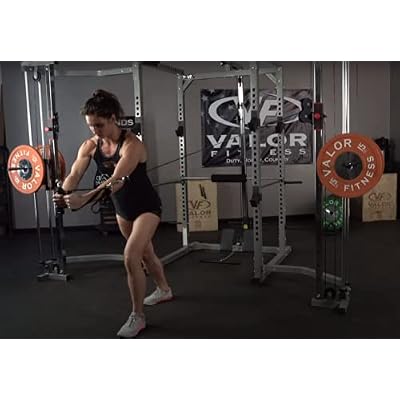 Valor Fitness Heavy Duty Power Rack Squat Cage - Pull Up Bar - Lat Pull or Cable Crossover Bundle Options Multi Functional Strength Training Home Gym Equipment