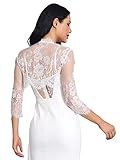 Unicra Wedding Bride Lace Shrugs for Women 3/4 Sleeves Lace Bolero Jackets for Evening Dresses Party Bolero Shrugs Top for Dresses White