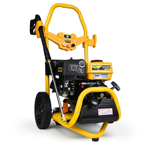 RocwooD Petrol Pressure Washer Max 3190 PSI 7HP Electric Start 10 Litre High Power Jet Portable Driveway Garden Car Wash Patio Deck Fence Yellow Accessories Lance Nozzle