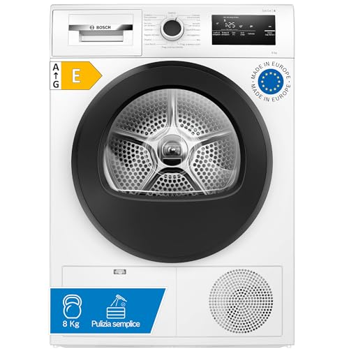 Bosch WTH85298II Serie 4 Asciugatrice smart a pompa di calore, 8 kg, Classe energetica E, Sensori di asciugatura intelligenti, Filtro semplice da pulire, Consumi ridotti,Bianco, 60 Cm