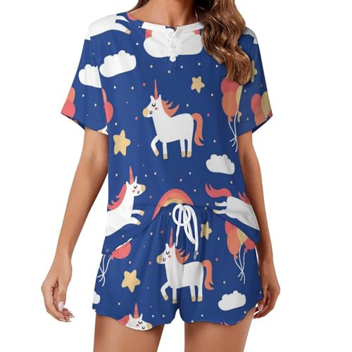 Pyjama licorne arc-en-ciel femme vêtements de nuit été ensemble sleepwear court