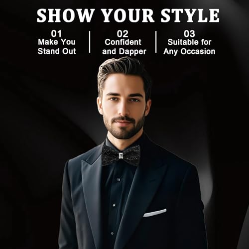 Image of Mens Rhinestone Bow Tie Pre-Tied Bow Ties for Men Adjustable Sparkle Sequin Bowtie Party Wedding