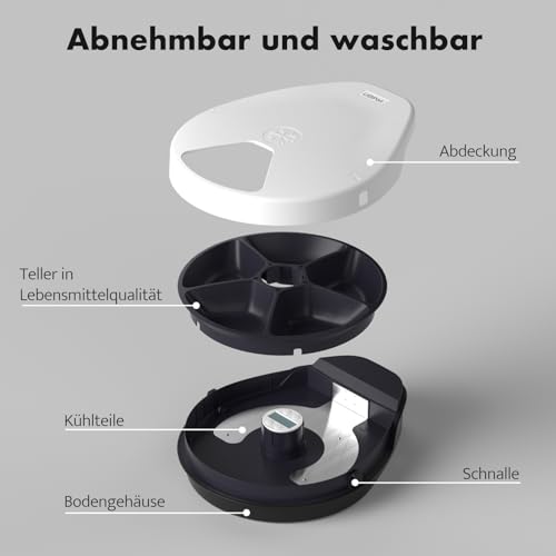 UBPET F10 Futterautomat Katze Nassfutter mit Kühlung, Halbleiter Kühlung, Timing-Funktion Futterautomat Katze, Quick Chills Soße Nassfutter Trockenfutter Katzen Futterautomaten, 5 Mahlzeit Katze Hund