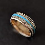 Deer Antler Rings for Men - Unique Tungsten 14K Rose Gold Ring Mens Wedding Band with Turquoise Inlay