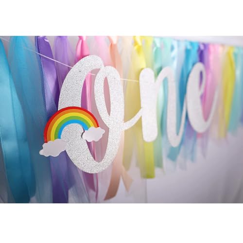 Image of 1st Birthday High Chair Banner One Year Birthday Decorations Pastel Rainbow Theme First birth day Banner for Girls Boys 1st birthday Party Baby Shower Decorations Highchair Garland