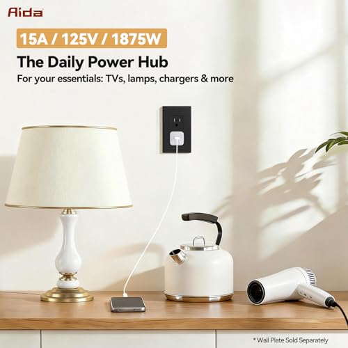 AIDA Matte Black Tamper Resistant Decorator Outlet, Premium Replacement Receptacle for Whole House Renovation, 15A 125V NEMA 5-15R, UL Listed, 20 Pack by AIDA - Used condition - Image 6