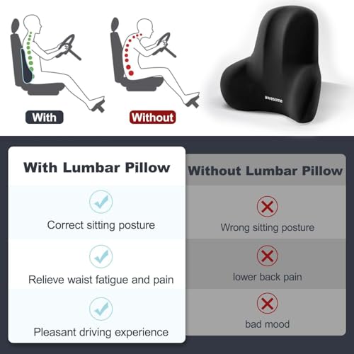 AIXIMA Lendenkissen Auto, Ergonomisches Lendenwirbelkissen Auto, Lordosenstütze Auto aus Memory Foam, für Autositze, BüRostuhl Komfortabel Atmungsaktiv, Abnehmbarer Abdeckung (Lendenkissen schwarz)