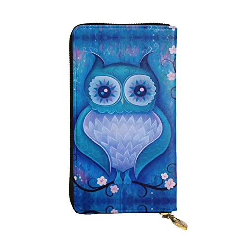 Portefeuille grande capacité en cuir bleu à motif chouette pour tout ranger