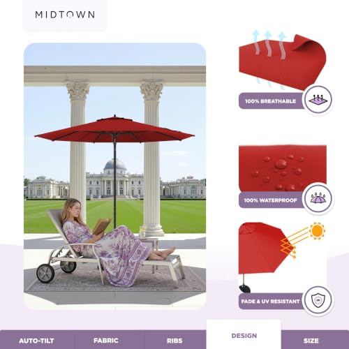 Image of Midtown Umbrellas Push and Pop - 8 Ft Patio Umbrella, Red Canopy