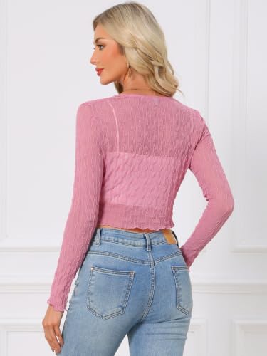 Image of Allegra K Bolero Shrug for Women's Sheer Mesh Tie Front Textured Crop Shrug for Evening Dresses
