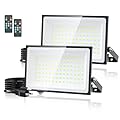 Onforu 100W Dusk to Dawn LED Outdoor Flood Light with Timer, Adjustable Brightness up to 9000lm, IP66 Waterproof Security Light with Plug, Garage Light with Remote for Yard 2 Pack