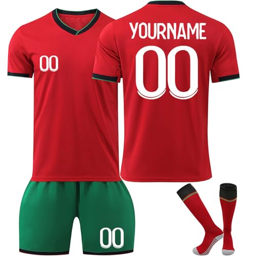 Camiseta Fútbol Portugal Personalizadas para Hombres y Niño, equipación Fútbol DIY Nombre y Número con Conjunto Top Pantalón Corto y Calcetines Regalo de Fútbol