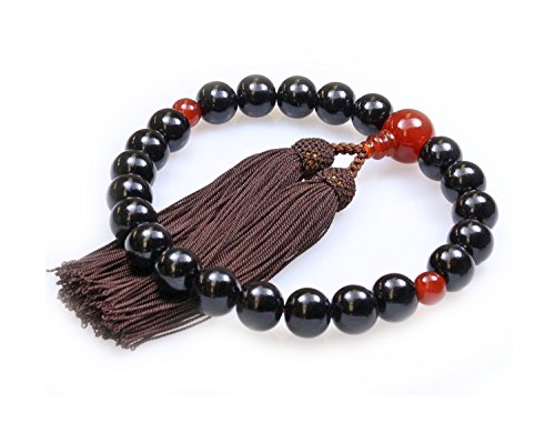 中郷 明治18年創業 京念珠 黒檀 22玉 メノウ仕立 正絹頭房付 念珠袋付 (全ての宗派で使える男性用)