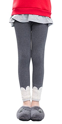 Little Girls' Winter Cable Knit Footless Tights Fleece Lined Leggings