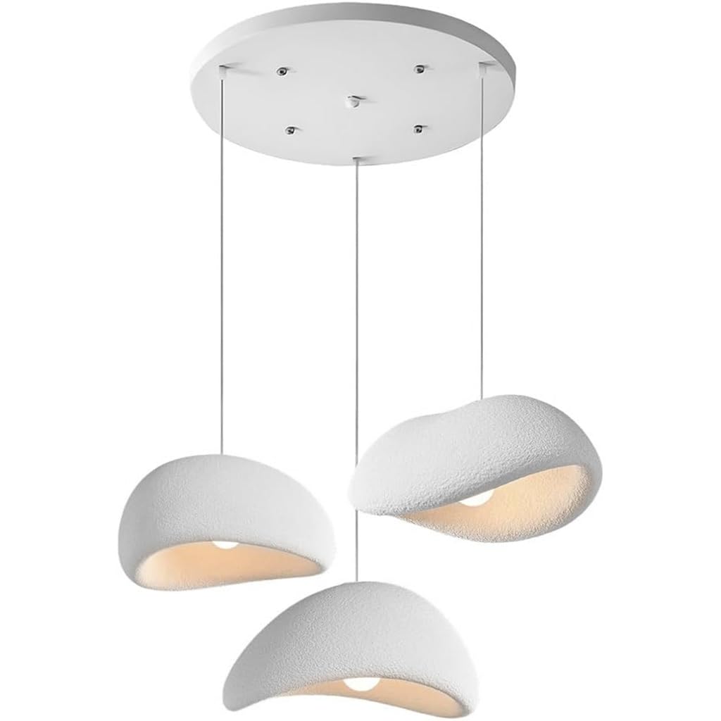 Lustre Suspendu Wabi Sabi E27 Moderne Lampe 3 Ampoules Blanc Design Irrégulier Hauteur Réglable pour Salle À Manger Salon Chambre Cuisine Café Éclairage Îlot Plafonnier(A)